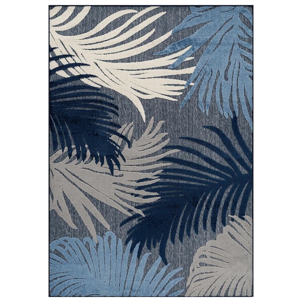Floral Design Indoor/Outdoor High-Low Textured, Floral, Easy-Clean Patio Rug 8 ft. x 10 ft. Dark Blue Area Rug