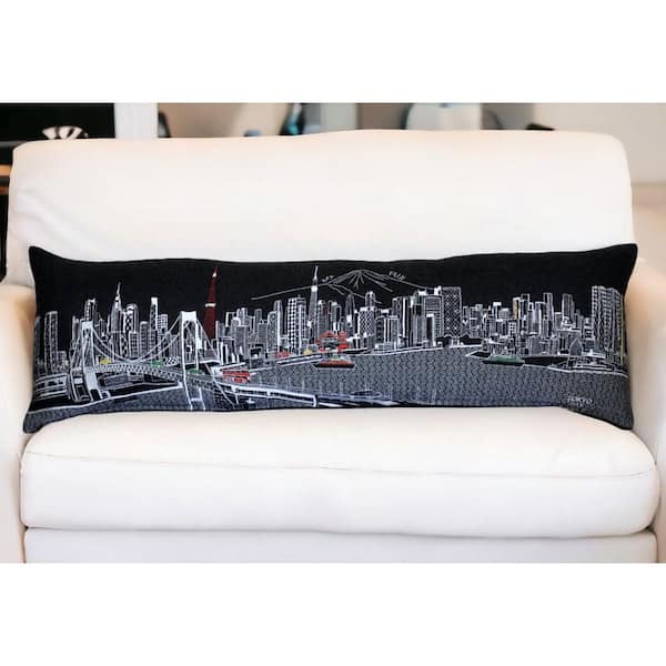 Black, Gray, White Solid Polyester 14 in. x 46 in. Throw Pillow