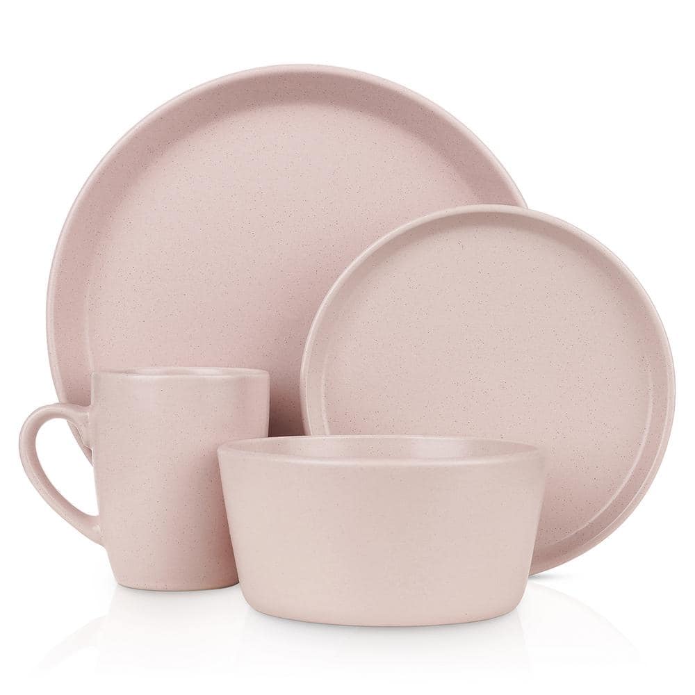 Pink and White Glazed Porcelain 16-Piece Dinnerware Set