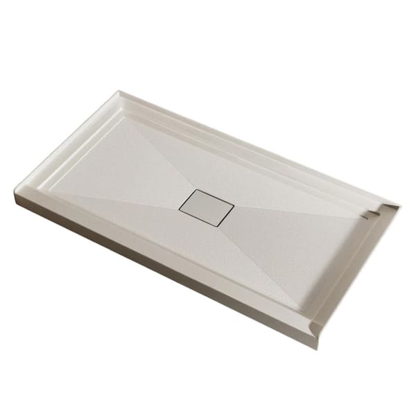 60 in. D x 32 in. W Acrylic Shower Base Pan White Center Drain Single Threshold Non-Slip Surface