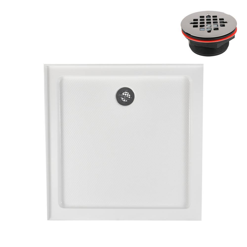 36'' White Acrylic Square Shower Base with Right Drain