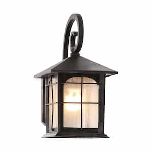 Brimfield 12.75 in. Aged Iron 1-Light Outdoor Wall Lamp with Clear Seedy Glass Shade (2-pack)