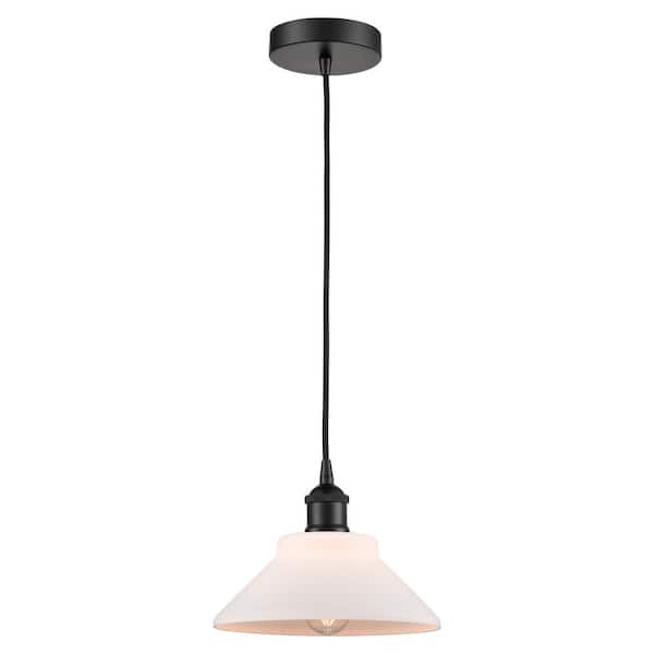 Orwell 60-Watt 1-Light Matte Black Standard Mini Pendant Light with Matte White Glass, No Bulbs Included