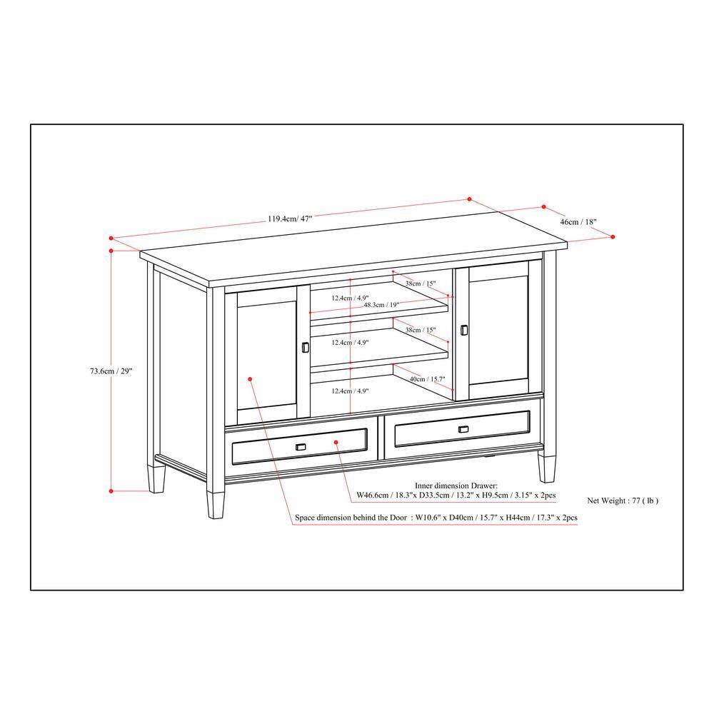 Black Solid Wood TV Media Stand with Cabinets for 50-inch TVs