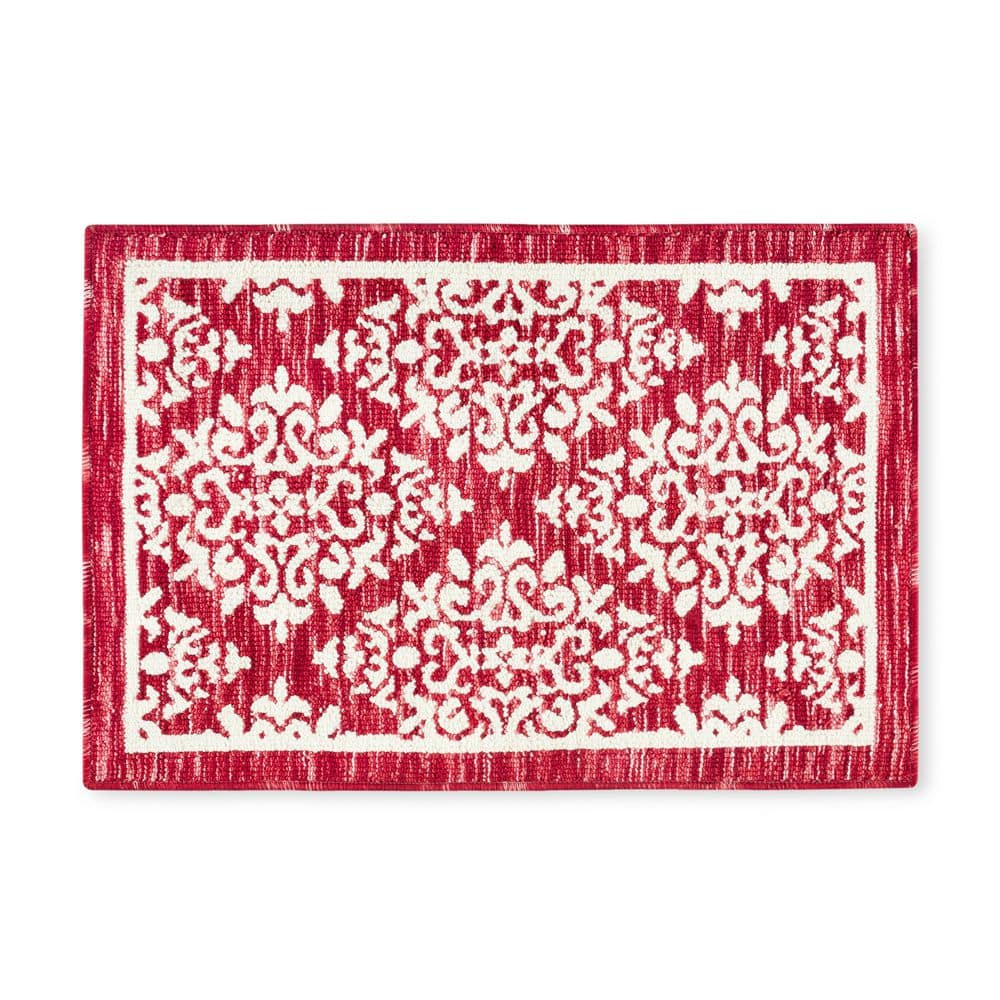 Walker Damask Medallion Red 24 in. x 40 in. Machine Washable Rectangle Kitchen Mat price history on PriceWatchPro