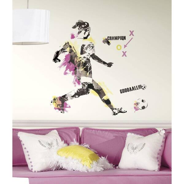RoomMates 35.3 in. x 32.7 in. Women's Soccer Champion Peel and Stick Giant Wall Decal