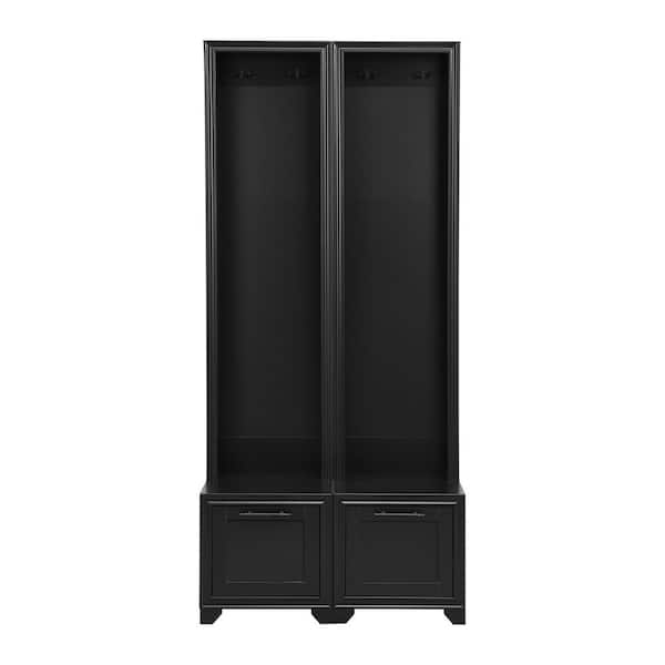 Unbranded 31.4 in. W x 15.7 in. D x 70.8 in. H Black Wood Hall Tree with Coat Rack and 4 Gold Hooks for Entryways Hallways