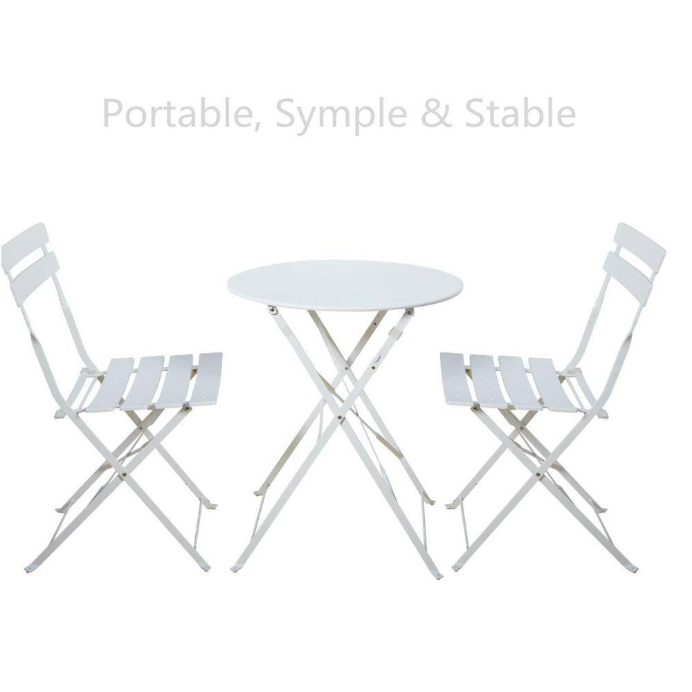 White 3-Piece Metal Outdoor Bistro Set, Outdoor bar Table and Chairs Set price history on PriceWatchPro