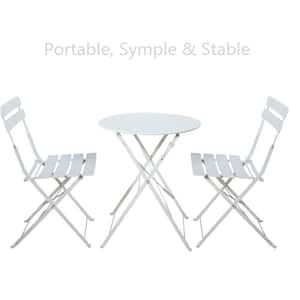 White 3-Piece Metal Outdoor Bistro Set, Outdoor bar Table and Chairs Set