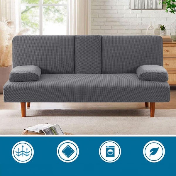 Angel Sar 4-Piece Gray Polyester Stretch Futon Slipcover with