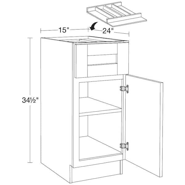 Washington 15 in. W x 24 in. D x 34.5 in. H Vesper White Plywood Shaker Assembled Base Kitchen Cabinet Rt Utility Tray