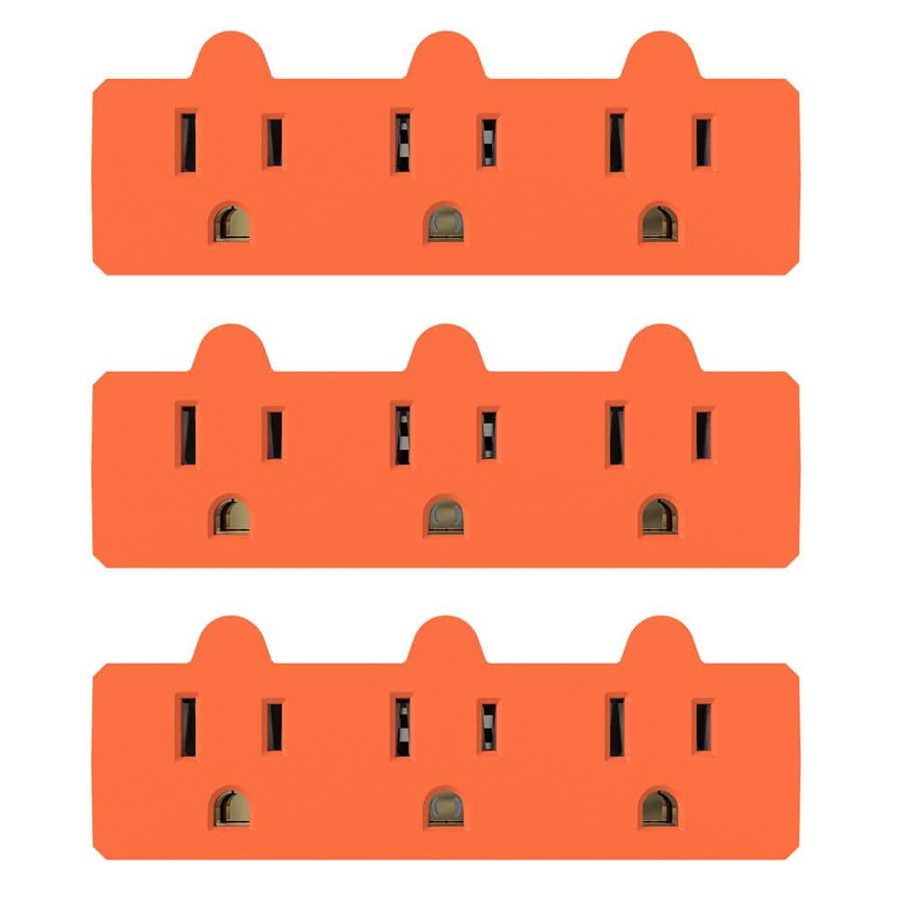 15Amp 125-Volt 3-Prong Heavy-Duty Grounded Triple Tap Adapter Plug, Orange (3-Pack) price history on PriceWatchPro