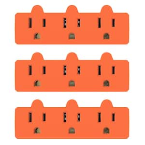 15Amp 125-Volt 3-Prong Heavy-Duty Grounded Triple Tap Adapter Plug, Orange (3-Pack)