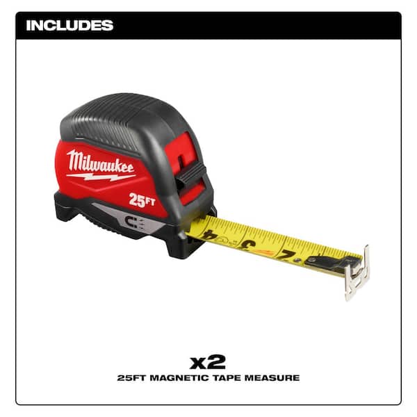 Milwaukee - 25 ft. Compact Magnetic Tape Measure (2-Pack)