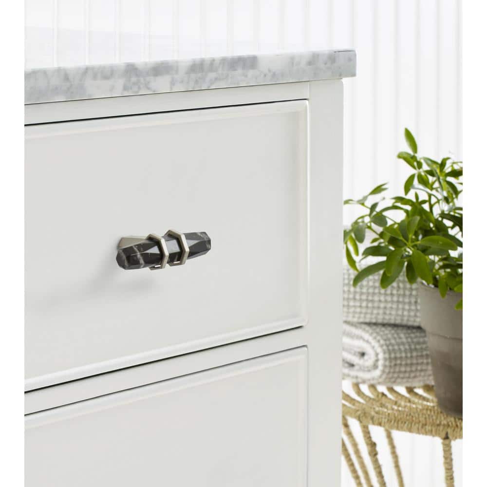 2.5" Brushed Nickel and Marble Black T-Handle Bar Knob