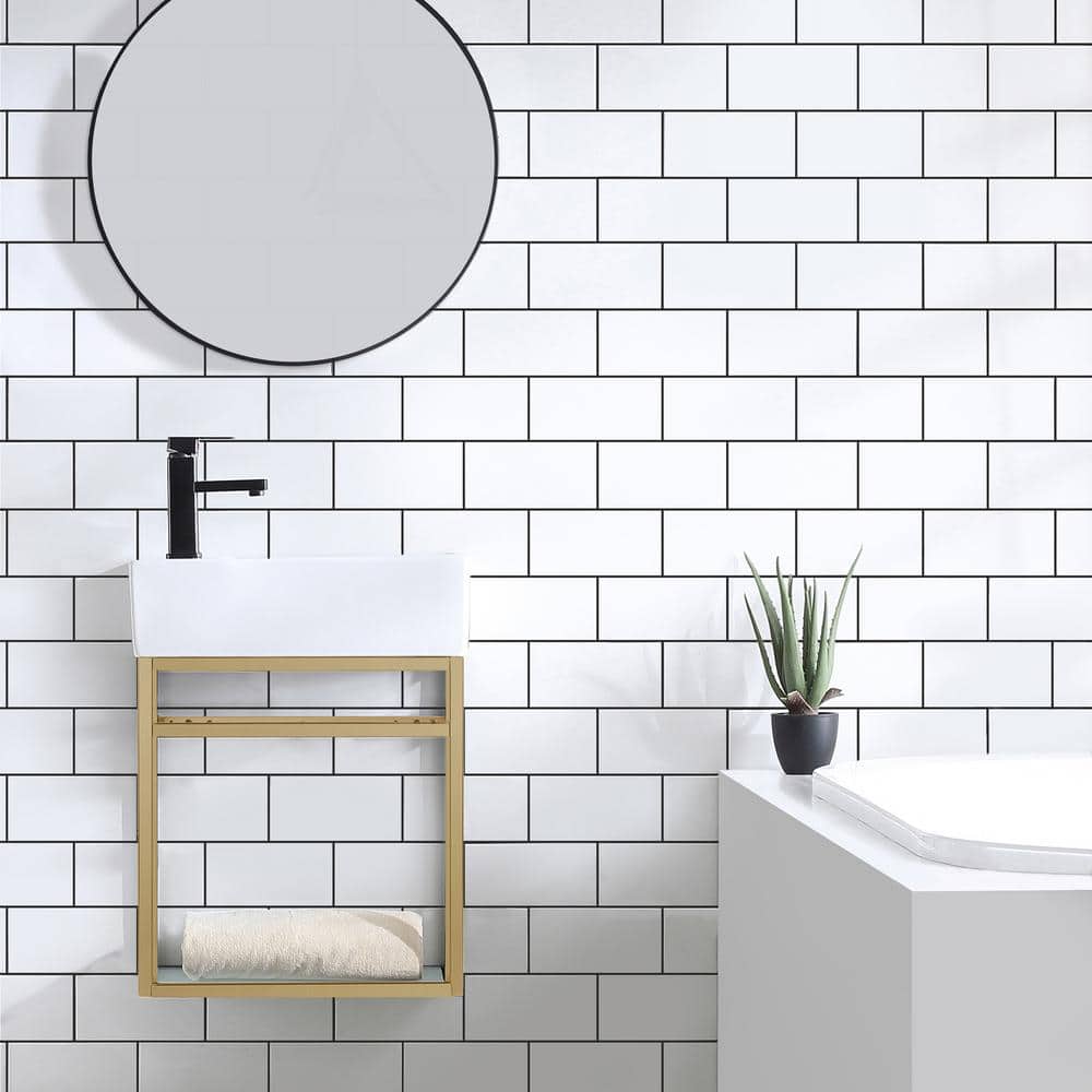 Pierre 25" Gold and White Wall-Mounted Vanity with Ceramic Top