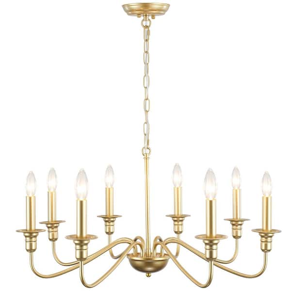 8-Light Gold Candlestick Hanging Island Linear Chandelier Lighting Fixture for Kitchen Island