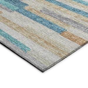 Yuma Blue 2 ft. 3 in. x 7 ft. 6 in. Geometric Indoor/Outdoor Washable Area Rug