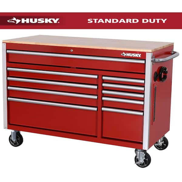 Tool Storage 52 in. W x 25 in. D 10-Drawer Standard Duty Gloss Red Mobile Workbench Tool Chest
