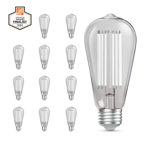Feit Electric 60-Watt Equivalent ST19 Dimmable White Filament Clear Glass E26 Vintage Edison LED Light Bulb, Daylight 5000K (12-Pack)