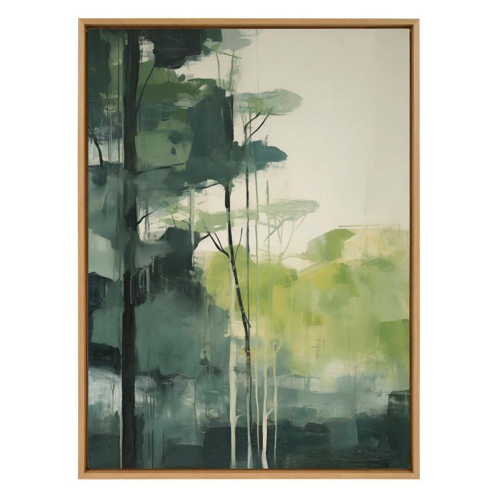 Natural Green and Blue Abstract Canvas Print with Wooden Frame