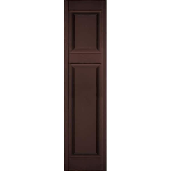 Ekena Millwork 14-1/2 in. x 57 in. Lifetime Vinyl Custom Offset Raised Panel Shutters Pair Federal Brown