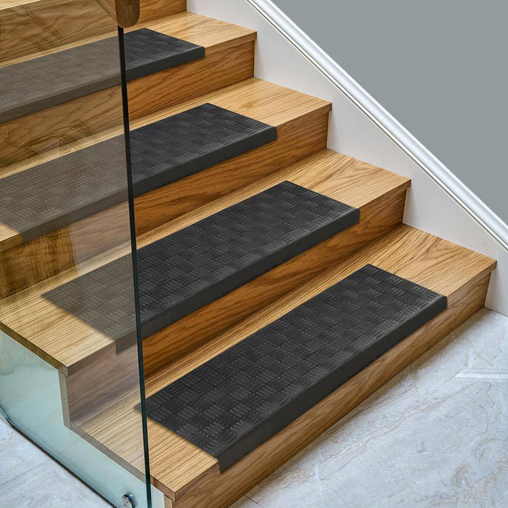 Black Rubber Non-Slip Indoor Outdoor Stair Treads, Set of 5