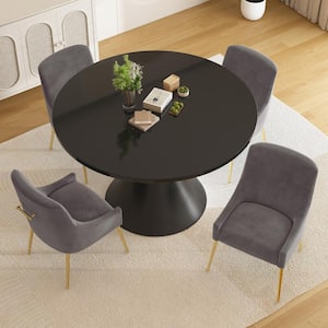 5-Piece Round Black WMDF Top Table Set Seats 4 (4-Gray Dining Chairs)