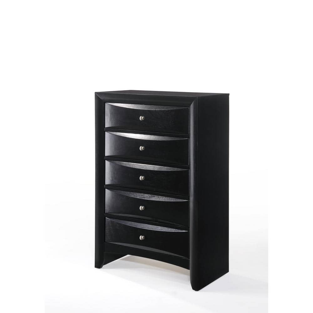 Black Hardwood 5-Drawer Chest with Dovetail and Felt Lined Drawers