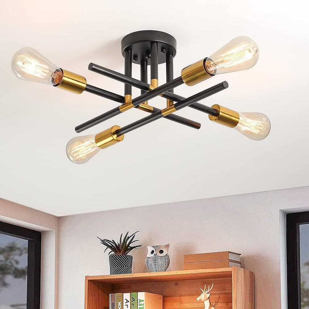 18.5 in. 4-Light Black/Gold Dimmable Sputnik Linear Chandelier Semi Flush Mount Chandelier for Living Dining Room Foyer price history on PriceWatchPro
