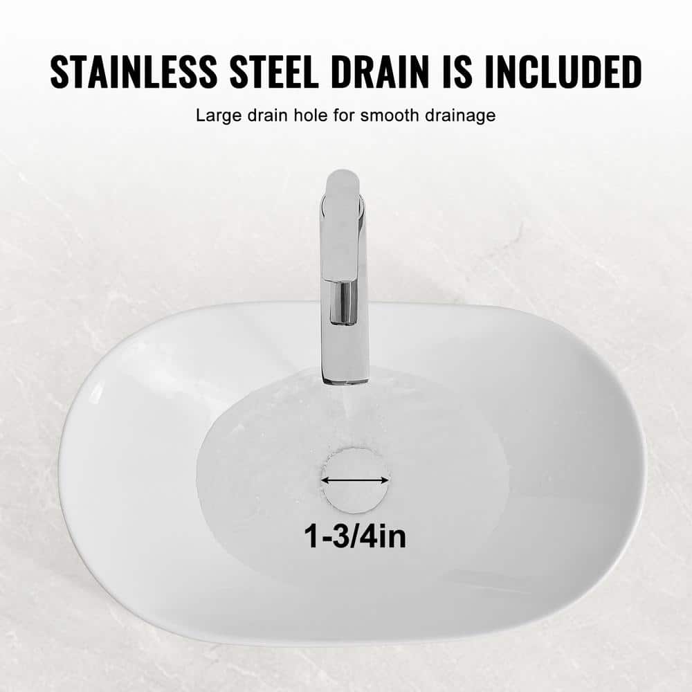 White Oval Ceramic Above-Counter Vessel Sink with Drain
