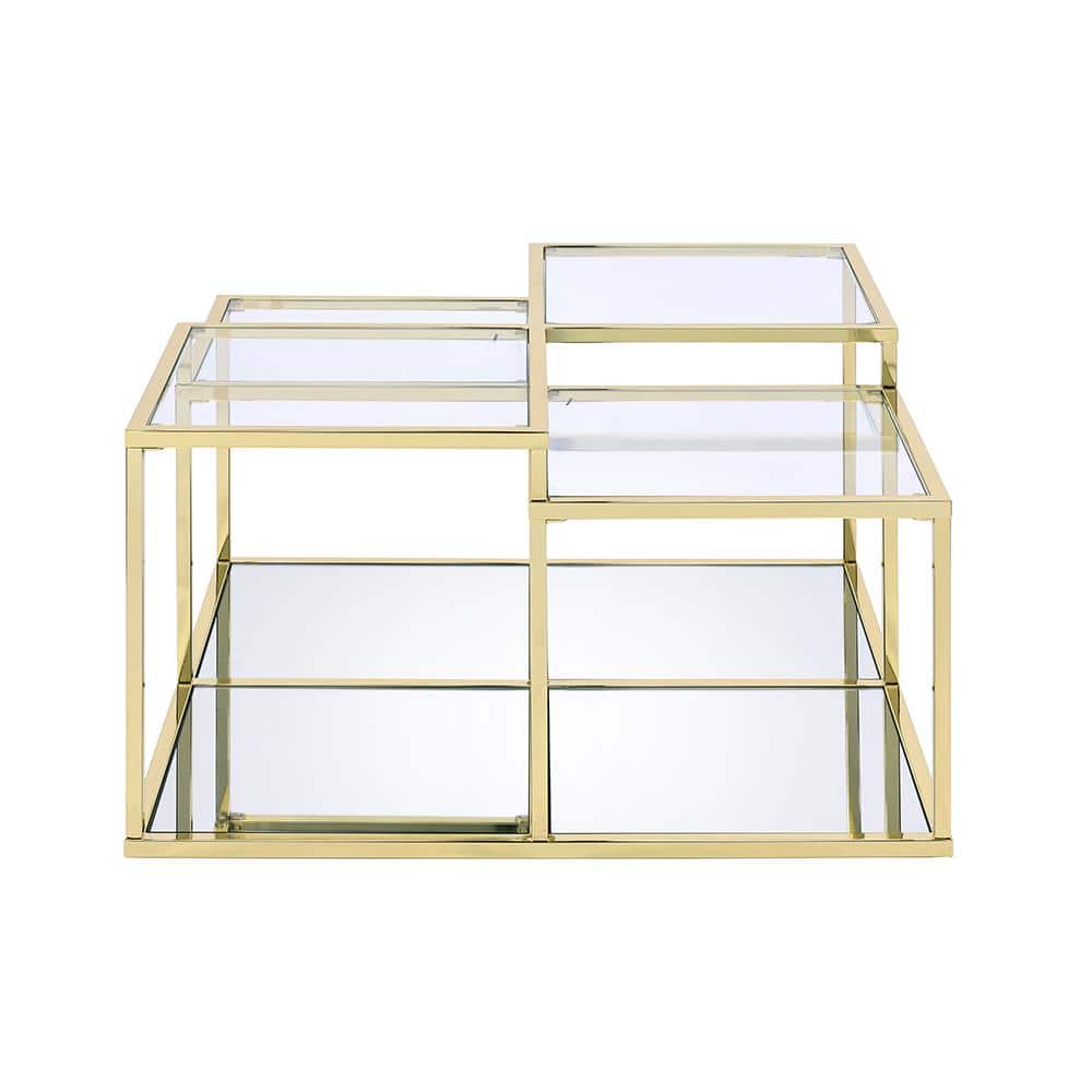 34" Clear Glass and Gold Square Coffee Table
