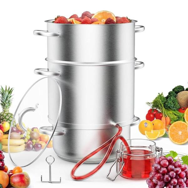 1-Piece 3-Tier 11 qt. Stainless Steel Juicers Steamer Pot Stock Pot Set with Glass Lid and Handle