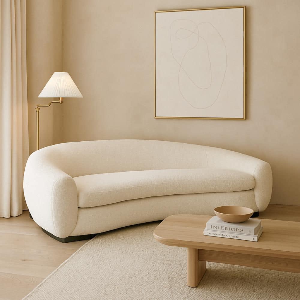 Benjara 97 in. Pillow Top Arms Fabric Novelty Sectional Sofa in Bone ...