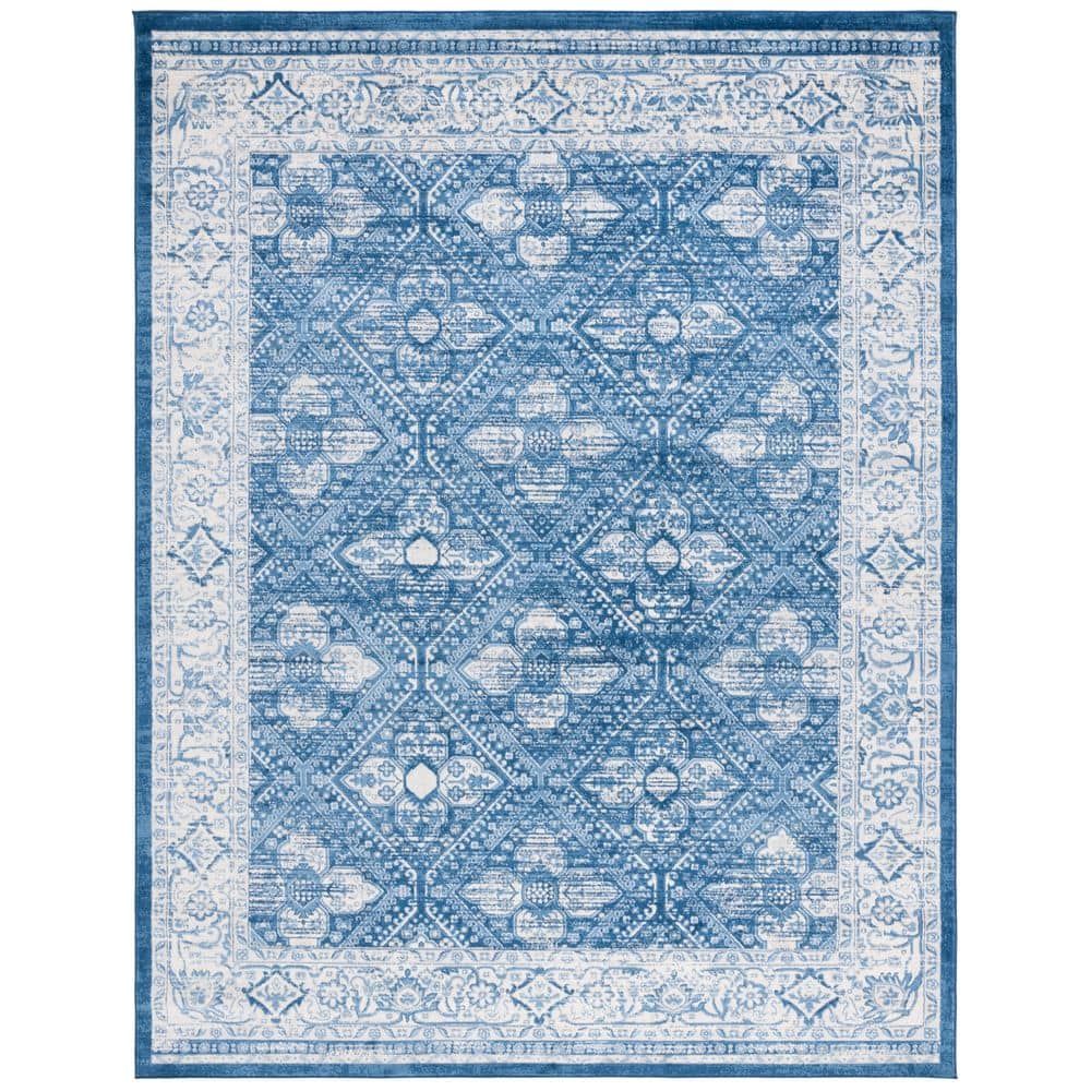 SAFAVIEH Brentwood 9 ft. x 12 ft. Ivory/Navy Distressed Ornate Border ...