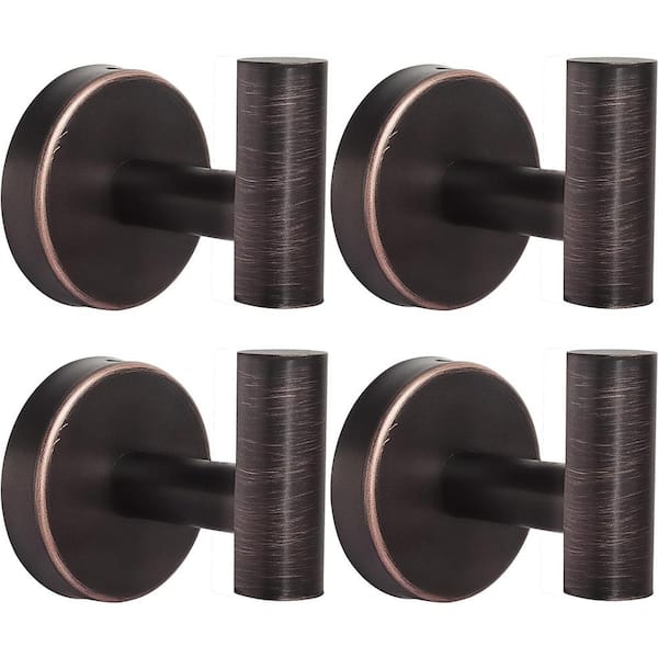 PRIMEPLUS 4-Piece Stainless Steel J-Hook Robe/Towel Hook with Round Mount Post in Oil Rubbed Bronze