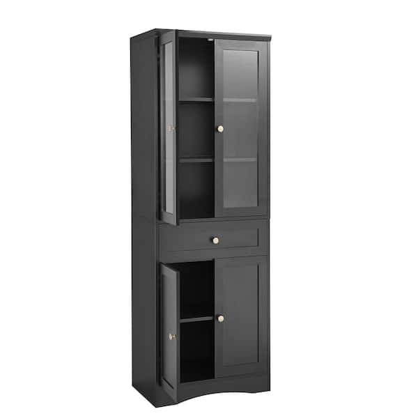 Tahanbath 14.50 in. W x 23.30 in. D x 66.90 in. H Bathroom Storage Wall Cabinet in Black