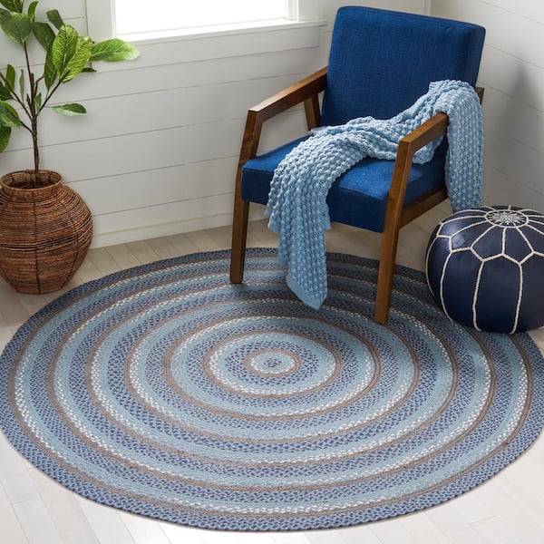 SAFAVIEH Braided Blue/Rust 6 ft. x 9 ft. Striped Oval Area Rug BRD257P-6OV  - The Home Depot