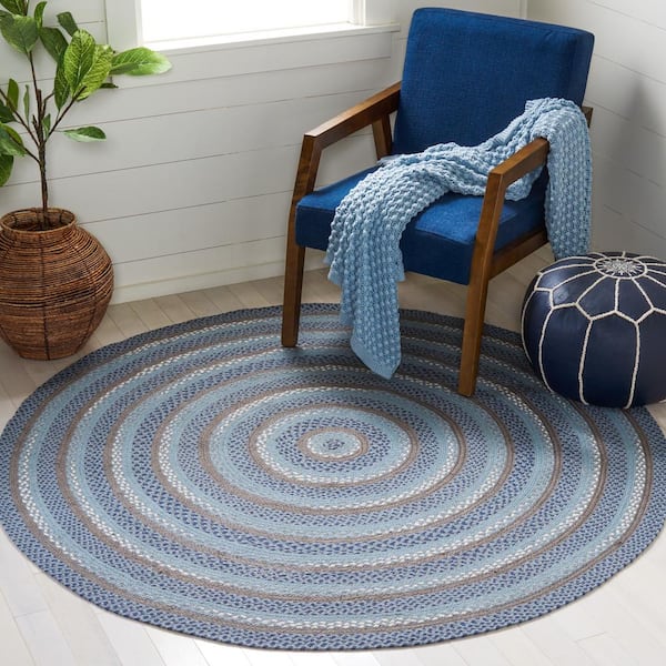 Braided Blue/Gray 4 ft. x 6 ft. Striped Oval Area Rug