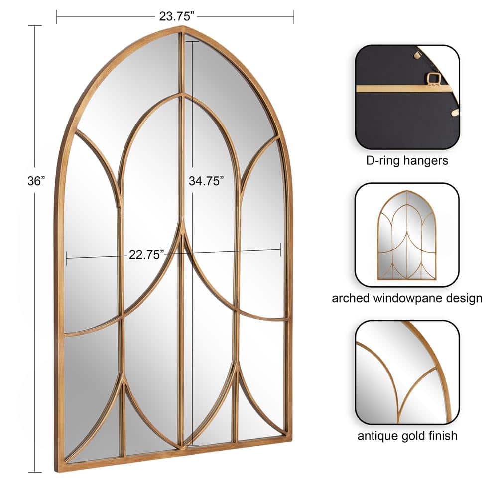 Larisa 24x36 Gold Arched Mirror with Iron Inlay