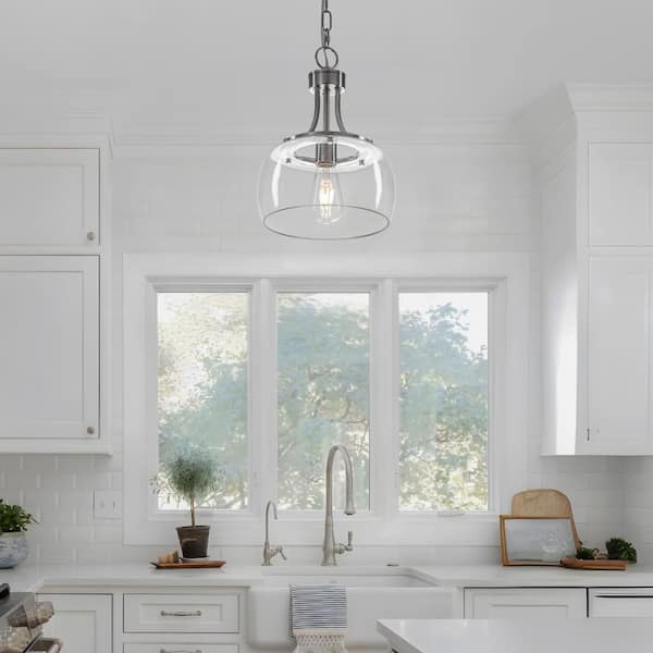 GoYeel 9.8 Inch Modern Farmhouse Nickel Glass Pendant Light With