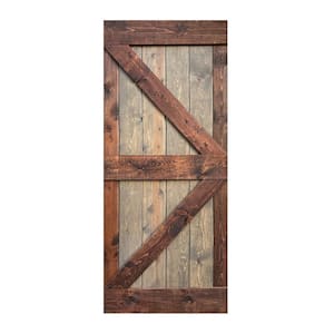K Style 36 in. x 84 in. Brown/Walnut Finished Solid Wood Sliding Barn Door Slab - Hardware Kit Not Included