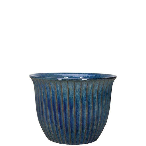 Unbranded 9 in. Lakeway Blue Ceramic Jamboree Planter