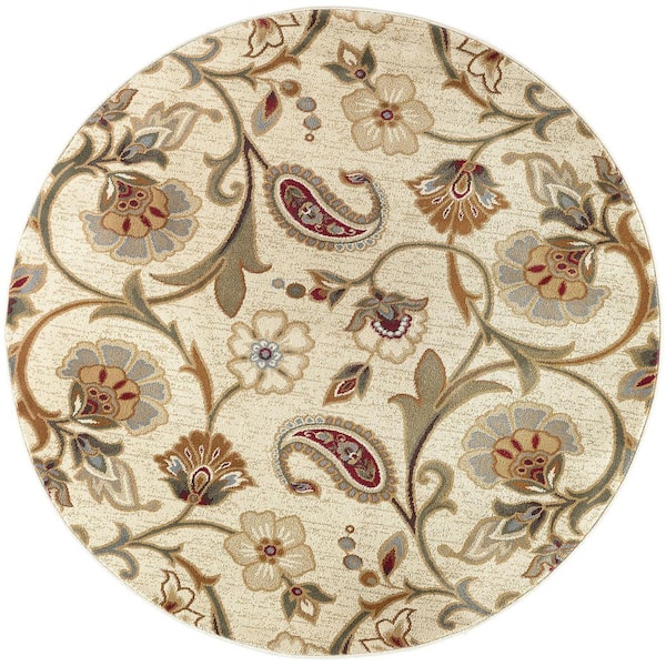 Impressions Floral Beige 8 ft. Round Indoor Area Rug