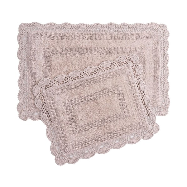 Crochet Blush Pink 21 in. x 34 in. Solid 100% Cotton 2-Piece Bath Rug Set