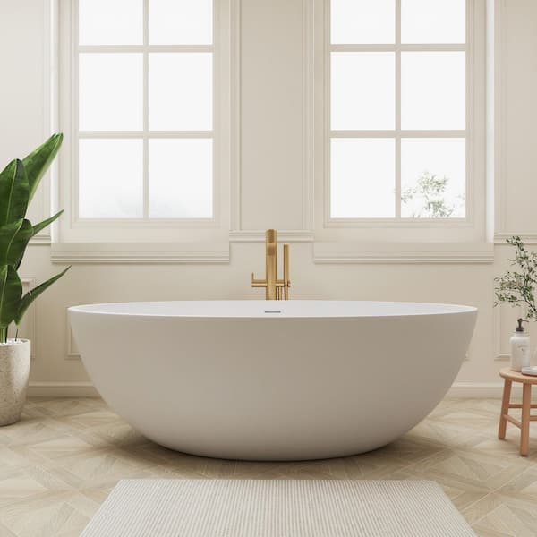 Oeno 67 in. x 39 in. Extra Wide Stone Resin Freestanding Soaking Bathtub in White