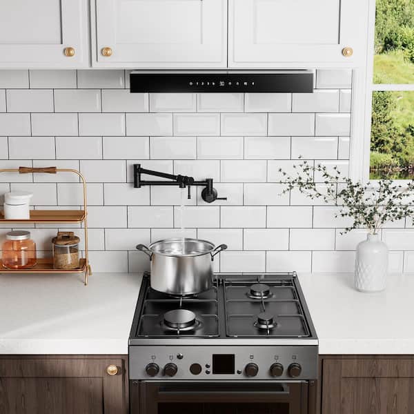 Single Hole Two Handles Pot Filler Wall Mount Kitchen Pot Filler Faucet in Matte Black