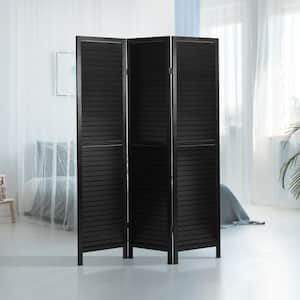 Black 6 ft. Tall Wooden Louvered 3-Panel Room Divider