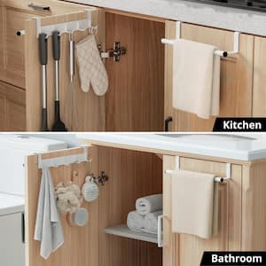 2-Piece Over the Door Towel Rack Over Cabinet Towel Holder for Kitchen and Bathroom with Hooks in White