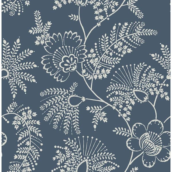 A-Street Prints Maeve Blue Dark Blue Jacobean Trail Matte Non Woven Wallpaper Sample